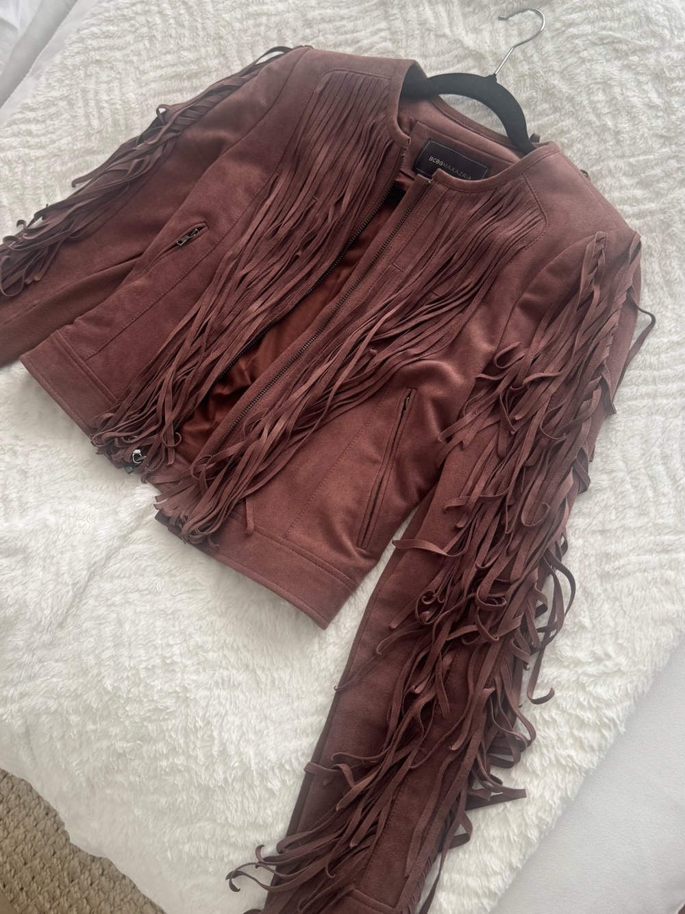 BCBGMaxAzria Brown Fringe Leather Jacket